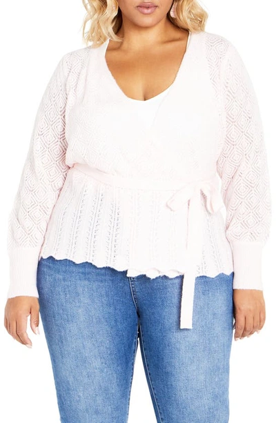 City Chic Olivia Pointelle Cardigan In Crystal Pink