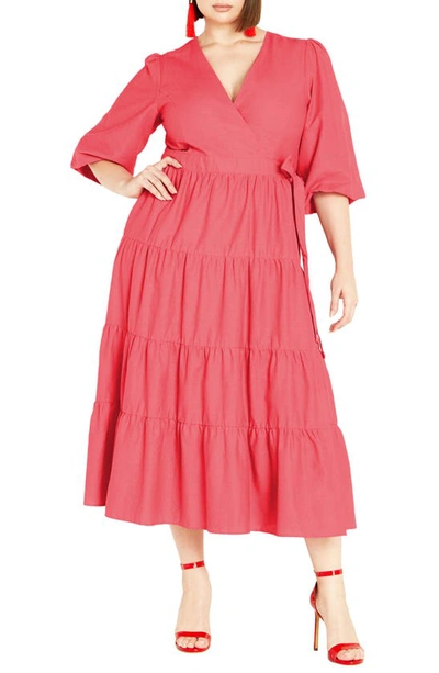 City Chic English Rose Linen Blend Maxi Dress In Honeysuckle Pink