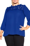 City Chic Angel Lace Top In Lapis