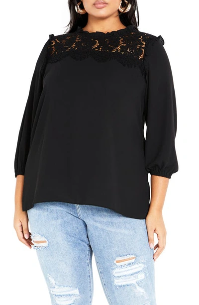 City Chic Angel Lace Top In Black