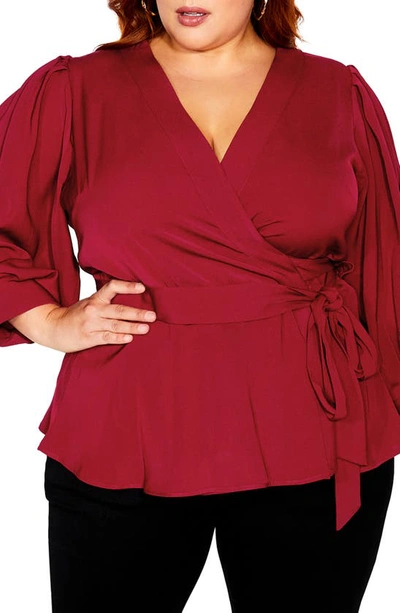 City Chic Sultry Wrap Top In Bordeaux