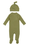 L'ovedbaby Babies' Acorn Stretch Organic Cotton Corduroy Footie & Hat Set In Olive