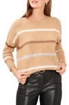 Vince Camuto Sequin Stripe Sweater In Latte Heather