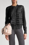 Moncler Mixed Media Quilt Front Wool Cardigan In Black