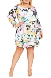 City Chic Athena Floral Off The Shoulder Long Sleeve Belted Minidress In Ivory Melanie Bloom