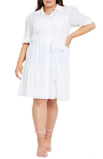 City Chic Kassidy Check Shirtdress In Ivory