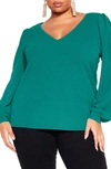City Chic Quiero Long Sleeve Knit Top In Marine