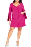 City Chic Kallie Double Breasted Long Sleeve Minidress In Pop Pink