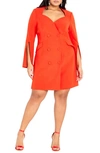 City Chic Kallie Double Breasted Long Sleeve Minidress In Orange
