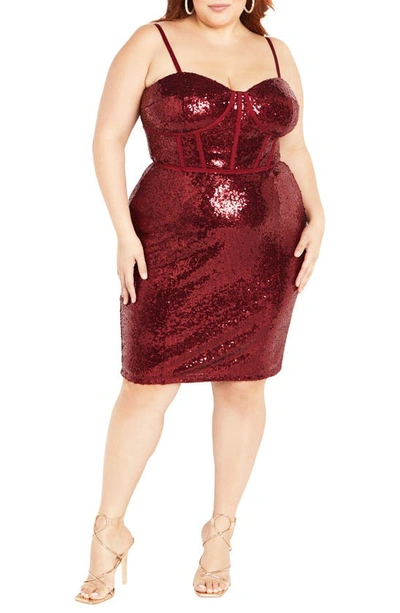 City Chic Sequin Corset Minidress In Ruby