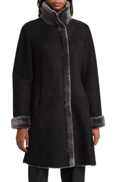 Hiso Valry Reversible Genuine Shearling Coat In Black Brisa