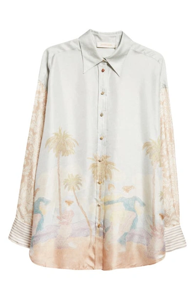 Zimmermann Sensory Mixed Print Silk Button-up Shirt In Multicolour