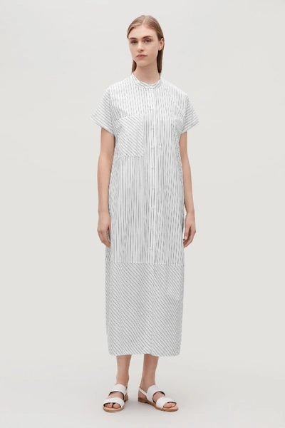 cos striped shirt dress PRINTED MIDI SHIRT DRESS - BROWN / ORANGE / STRIPED