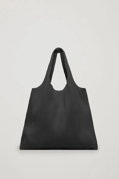 Cos Pleated Fabric Shopper In Black