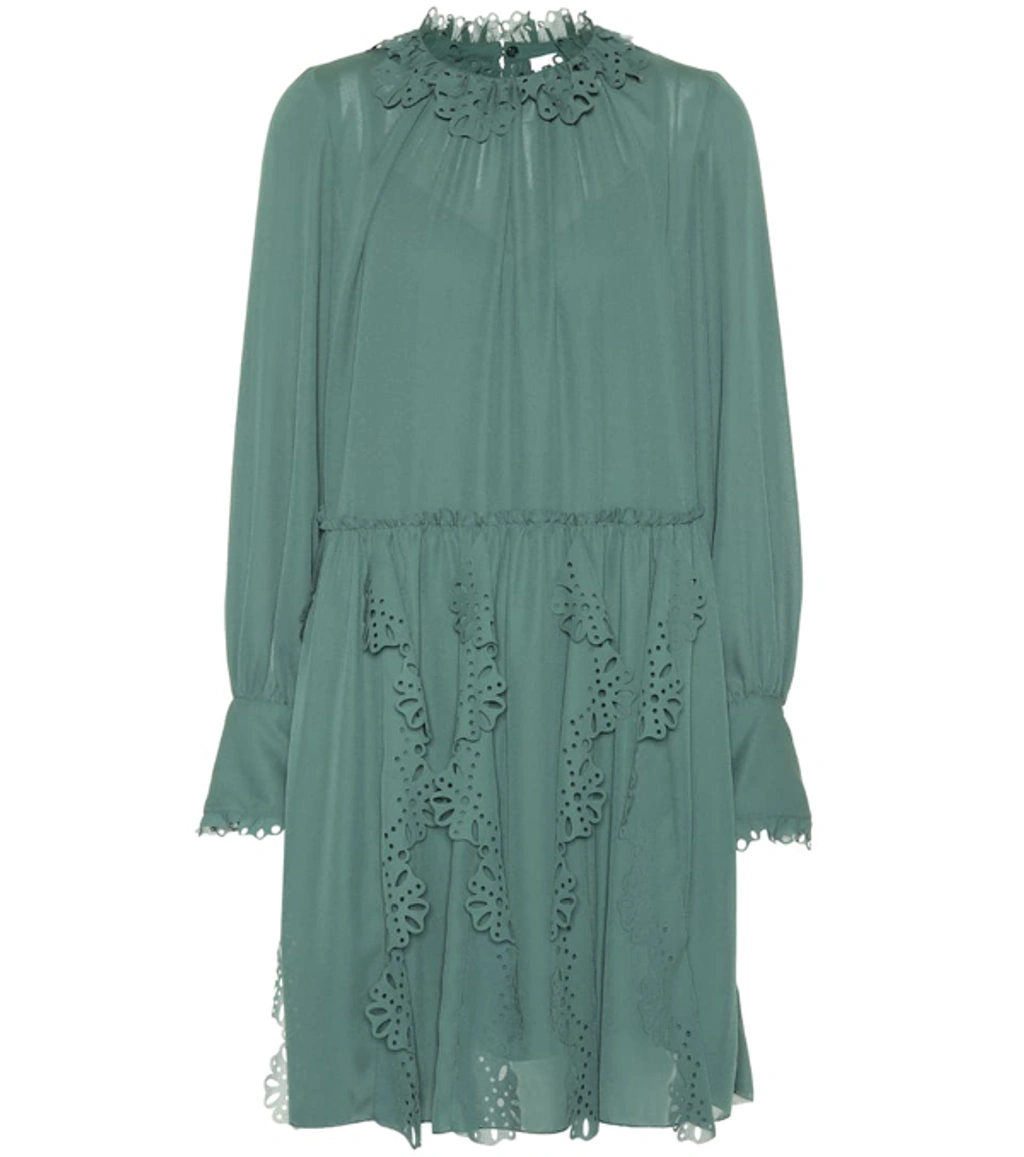 see by chloe green dress Chloé Floral Lace Puff-sleeve Midi In Strapless dress