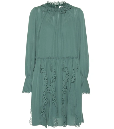 See By Chloé Floral Lace Puff-sleeve Midi Dress In Green