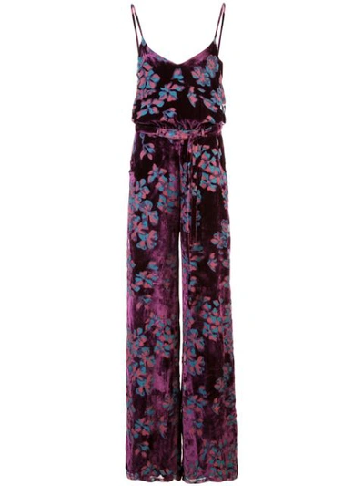 Saloni Loretta V-neck Wide-leg Printed Silk Jumpsuit In Plum Insignia 689