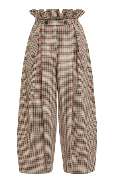 Stella Jean Checked Paperbag Pant In Brown