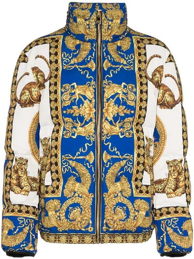 Versace Signature Dea-printed Shell Jacket In Blue