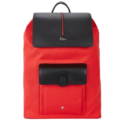 Dior Motion Leather-trimmed Canvas Backpack In Red
