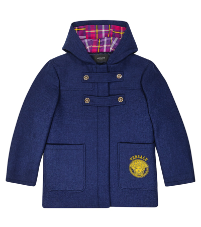 Versace Kids' Logo Print Coat In Blue