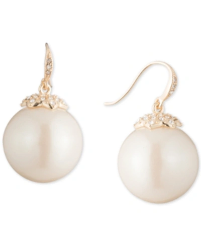 Carolee Gold-tone Crystal & Imitation Pearl Drop Earrings In White