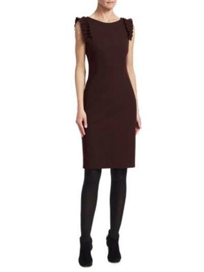 Akris Punto Ruffle Shoulder Sheath Dress In Black Cherry