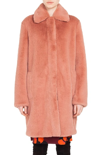 Akris Punto Spread-collar Zip-front Faux-fur Coat In Blush Rose