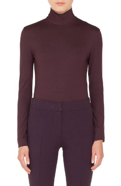 Akris Punto Turtleneck Long-sleeve Modal-stretch Top In Black Cherry