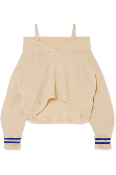 Maison Margiela Cashmere Off-the-shoulder Knit Sweater In Beige