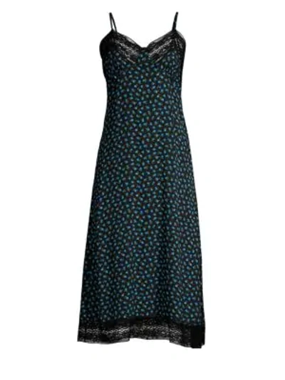 Michael Kors Silk Midi Rosebud Slip Dress In Royal-black
