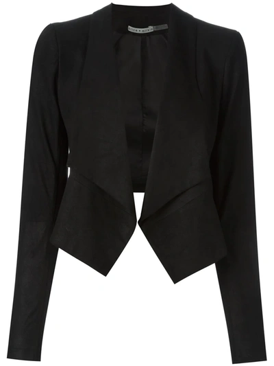 Alice And Olivia 'harvey' Suede & Stretch Knit Open Front Jacket In Black
