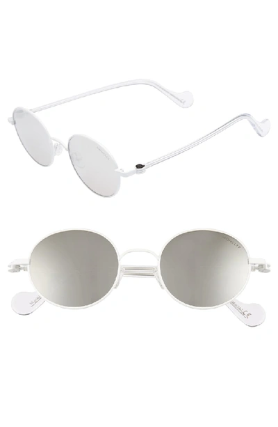 Moncler 49mm Round Metal Sunglasses In White/ Smoke Mirror