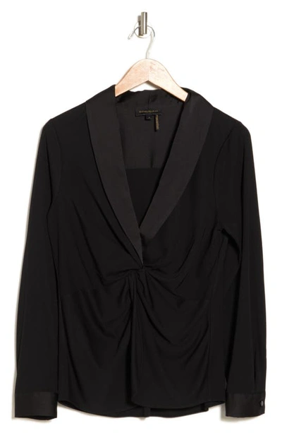 Donna Karan Front Twist Long Sleeve Top In Black