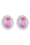Suzy Levian Sterling Silver Oval Sapphire Stud Earrings In Pink/ Gold