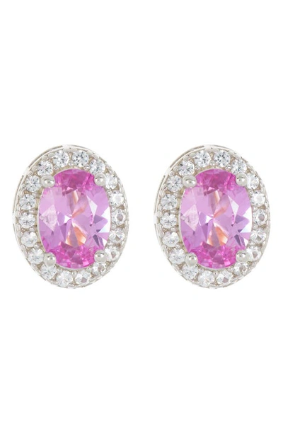 Suzy Levian Sterling Silver Oval Sapphire Stud Earrings In Pink/ Gold