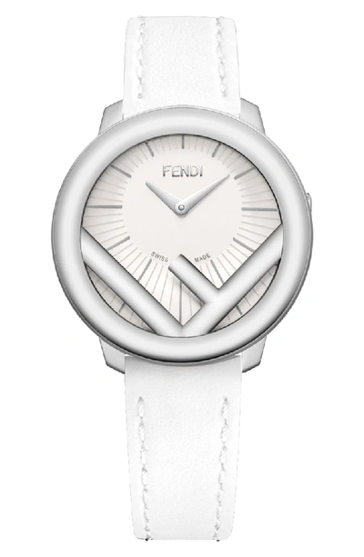 Fendi Run Away Leather Strap Watch, 36mm In Silver/ White/ Silver