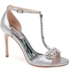 Badgley Mischka Pascale T-strap Sandal In Silver Metallic Suede