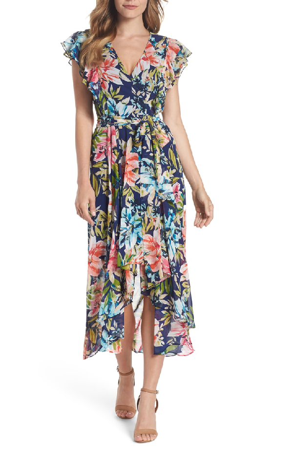 ruffle sleeve floral faux wrap dress eliza j