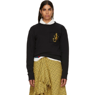 Jw Anderson Embroidered Cotton Sweatshirt In Washed Black