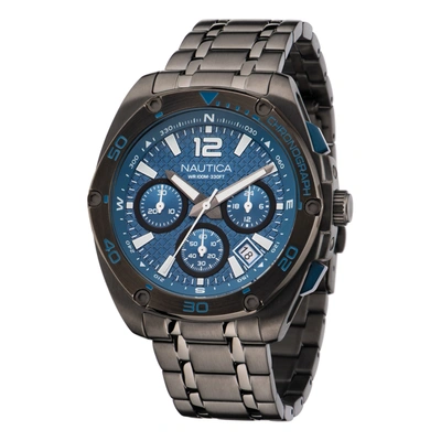Nautica Mens Tin Can Bay Stainless Steel Chronograph Watch In Black