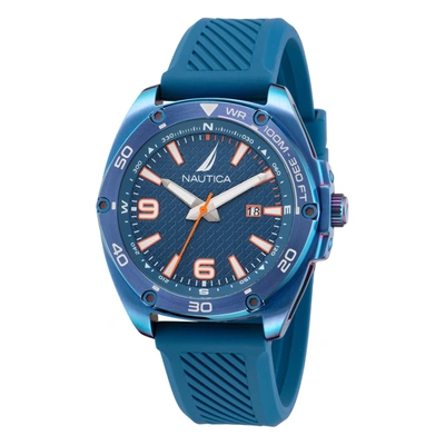 Nautica Mens Tin Can Bay Silicone 3-hand Watch In Blue