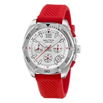Nautica Mens Tin Can Bay Silicone Chronograph Watch In Silver