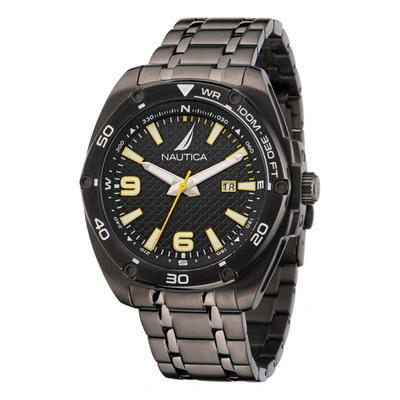 Nautica Mens Tin Can Bay Stainless Steel 3-hand Watch In Black