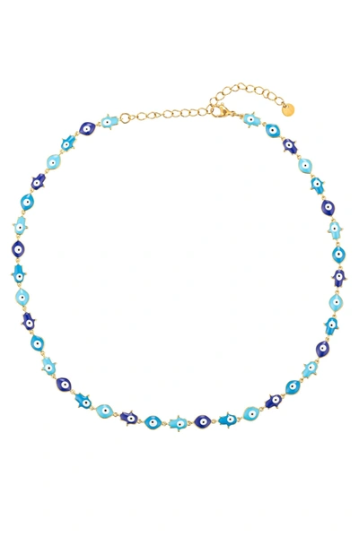 Eye Candy La Hamsa Eye Necklace In Blue