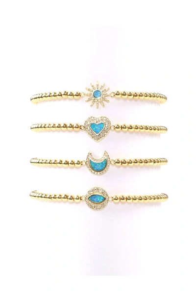 Eye Candy La Signy Beaded Bracelet Set In Gold