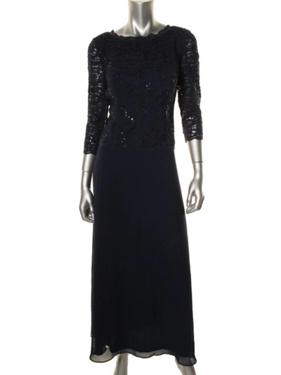 Alex Evenings Petites Womens Chiffon Sequined Formal Dress In Blue