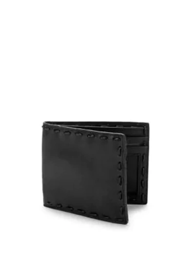 John Varvatos Marble Stained Leather Bi-fold Wallet In Midnight