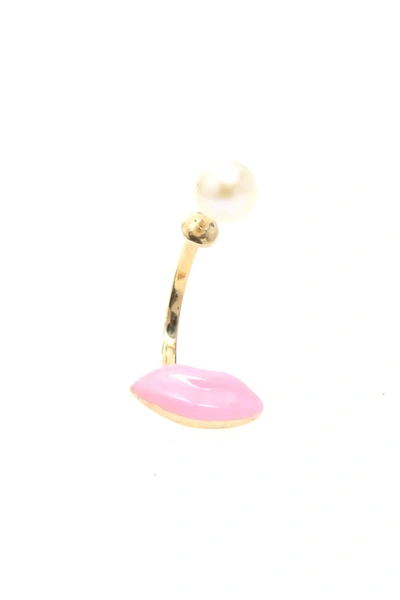 Delfina Delettrez Lips Earring 9kt Gold In Pink,white,gold