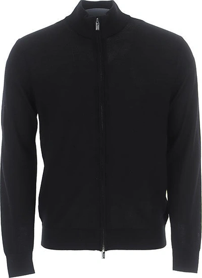 Emporio Armani Navy Blue Knit Zip-up Sweater In Black